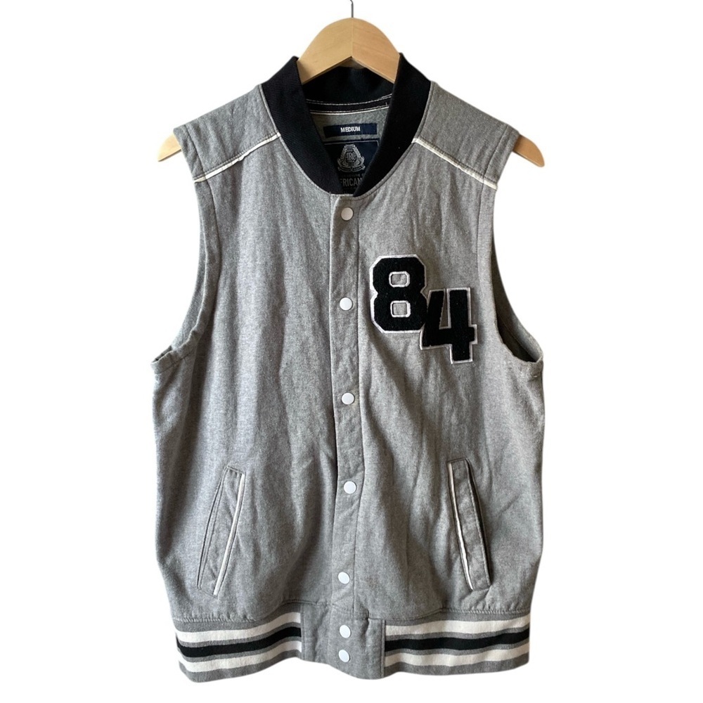 American Rag Vintage Y2K Preppy Collegiate Snap Button Grey Vanity Vest Men’s M